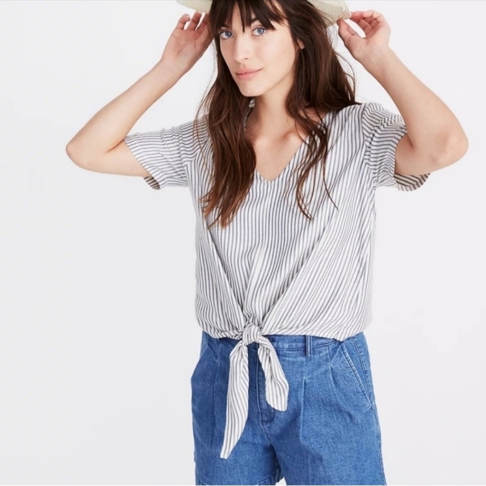 Madewell Novel Tie-Front Top in Stripe - Size Large